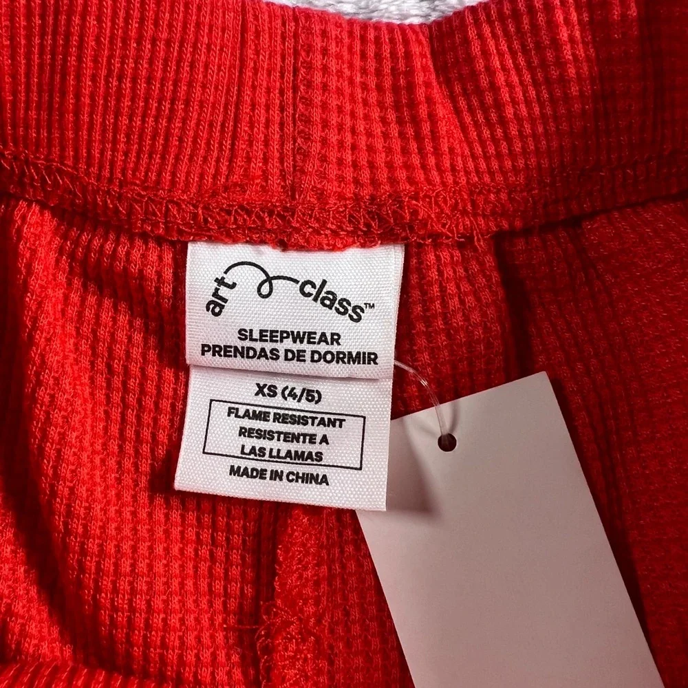 Art Class Red Waffle Knit Sleepwear Pajama Set Top Shorts Flame Resistant XS 4/5